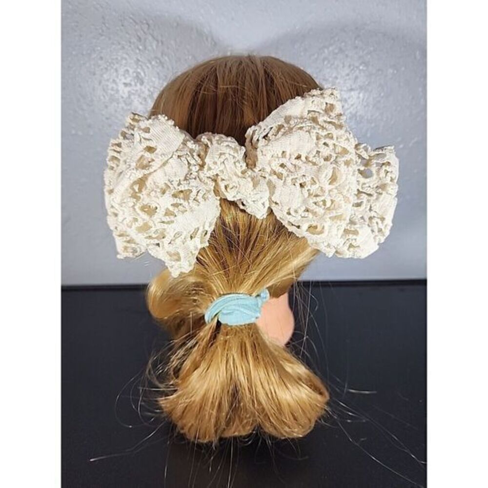 Vintage 80s 90s Big Hair Bow Barrette Clip‎ Ribbon Scarf White Color Satin Retro